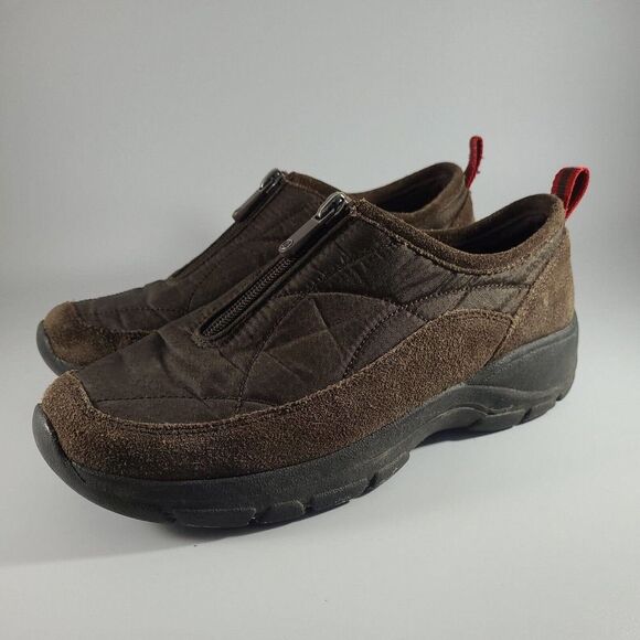 LANDS END WALKING CAMPING HIKING / ZIPPER SHOES 7 B Quilted Suede Brown - Picture 1 of 11